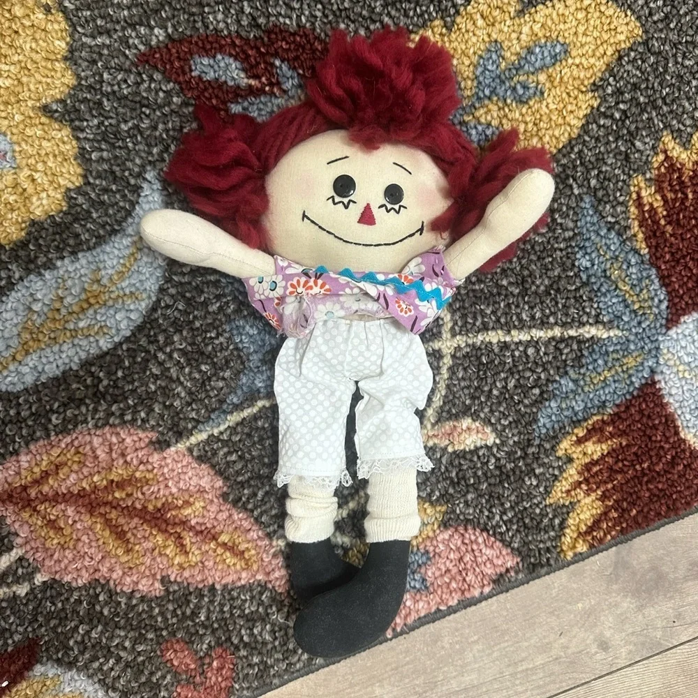 Vintage Handmade Plush Rag Doll Raggedy Ann Boho Dress Dolly